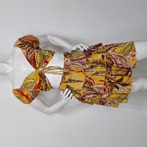 New Look NEW Yellow Multicolor Floral Bohemian Boho Crop Top & Skirt Set Size L